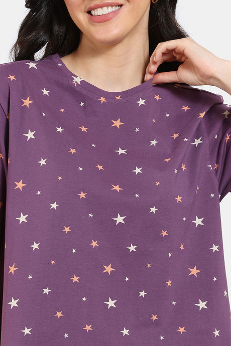 Zivame Starry Dreams Knit Cotton Shorts Set - Berry Conserve — image 5